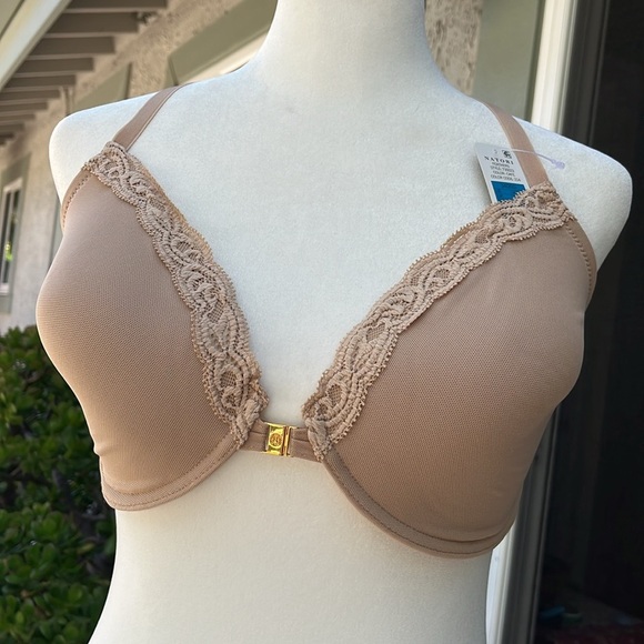 NWT Natori Tan and Cream Lace Trimmed Feathers Cafe Bra 34DDD Front Closure - Picture 6 of 8